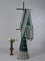 Bottle green zari butti satin silk saree