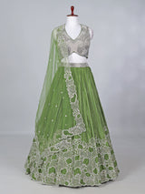 Mehendi green satin silk embellished lehenga choli
