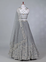 Grey satin silk embroidered lehenga choli