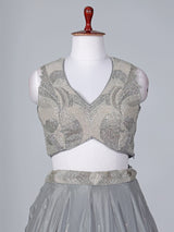 Grey satin silk embroidered lehenga choli