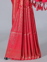 Pink semi silk saree with zari and butti work