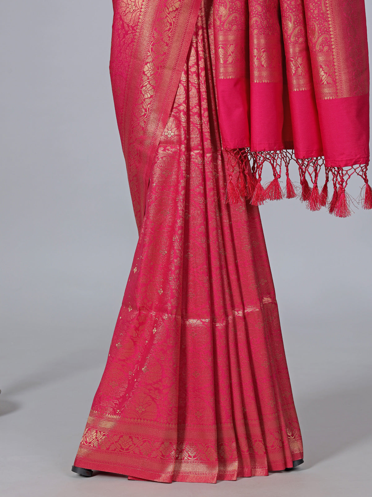 Gajari pink semi silk zari work saree