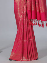 Gajari pink semi silk zari work saree