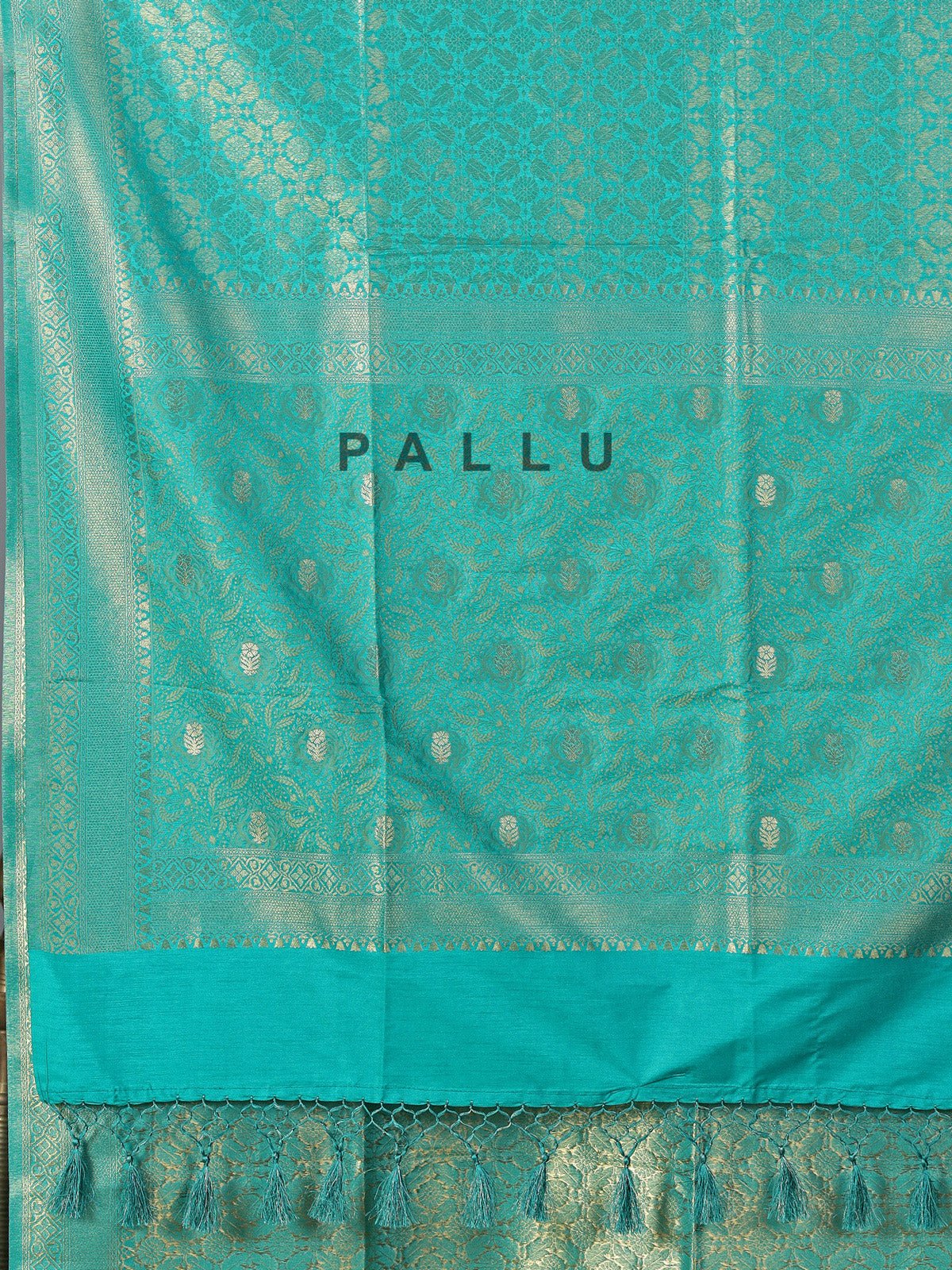 Mint blue semi silk zari work saree
