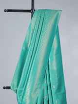 Mint blue semi silk zari work saree
