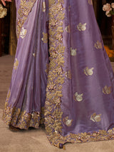 Light purple soft silk zari and embroidered work saree