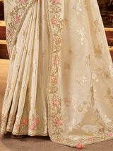 Cream soft silk zardosi work saree
