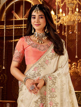 Cream soft silk zardosi work saree