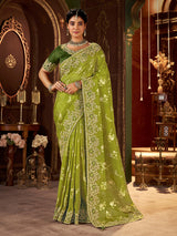 Mehendi green soft silk festive work saree