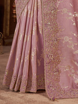 Shaded lilac purple soft silk saree for wedding wear