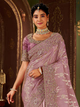 Shaded lilac purple soft silk saree for wedding wear