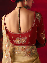 Cream tissue organza embroidered work saree