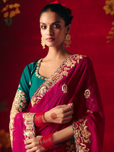Deep magenta tissue organza wedding wear saree
