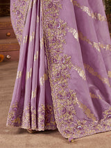 Lavender purple soft silk embroidered work saree