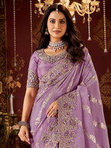 Lavender purple soft silk embroidered work saree