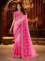Shaded rani pink soft silk saree