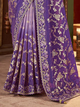 Shaded purple soft silk zardosi work saree