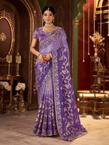 Shaded purple soft silk zardosi work saree