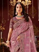 Onion pink soft silk festive wear saree