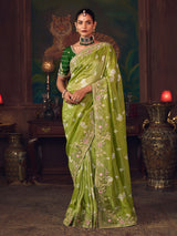 Mehendi green silk embroidered wedding saree
