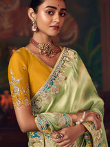Pista green silk embroidered wedding saree
