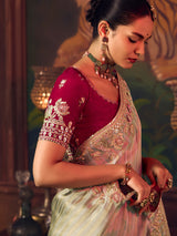 Sage green silk embroidered reception saree