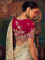 Sage green silk embroidered reception saree