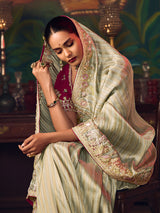 Sage green silk embroidered reception saree