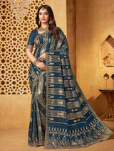 Rama blue viscose embellished festive saree
