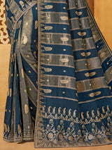Rama blue viscose embellished festive saree