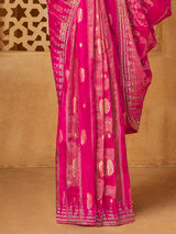 Rani pink viscose embellished wedding saree