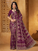 Purple viscose embellished festive saree