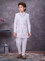 Minimal white silk festive boys indowestern