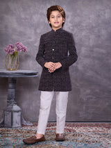 Velvet purple embroidered royal boys indowestern