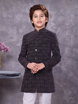 Velvet purple embroidered royal boys indowestern