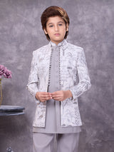 Sophisticated grey jacquard embellished indowestern