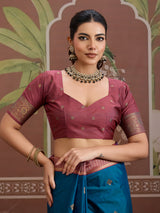 Peacock blue tussar silk zari handloom saree