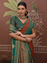 Rust brown tussar silk zari handloom saree
