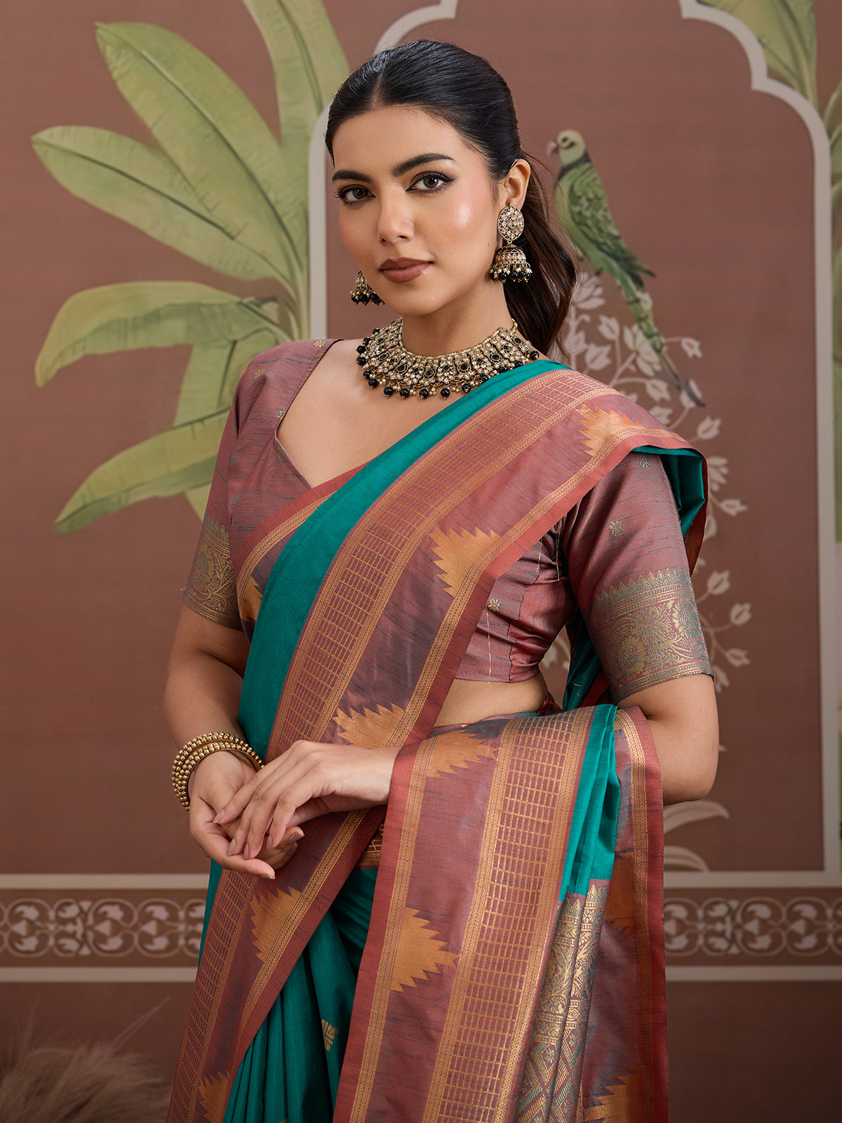 Aqua blue tussar silk handloom zari saree