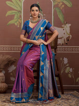 Purple tussar silk zari handloom festive wear saree