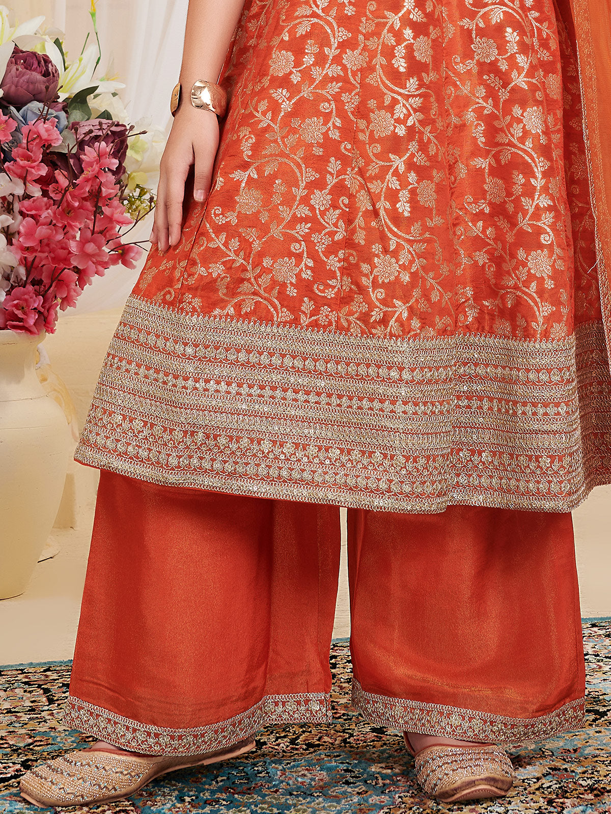 Orange embellished palazzo suit with dupatta