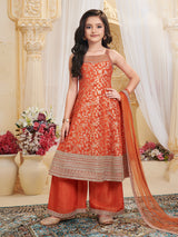 Orange embellished palazzo suit with dupatta