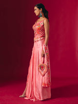 Pink satin silk indo western partywear suit for women