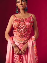 Pink satin silk indo western partywear suit for women