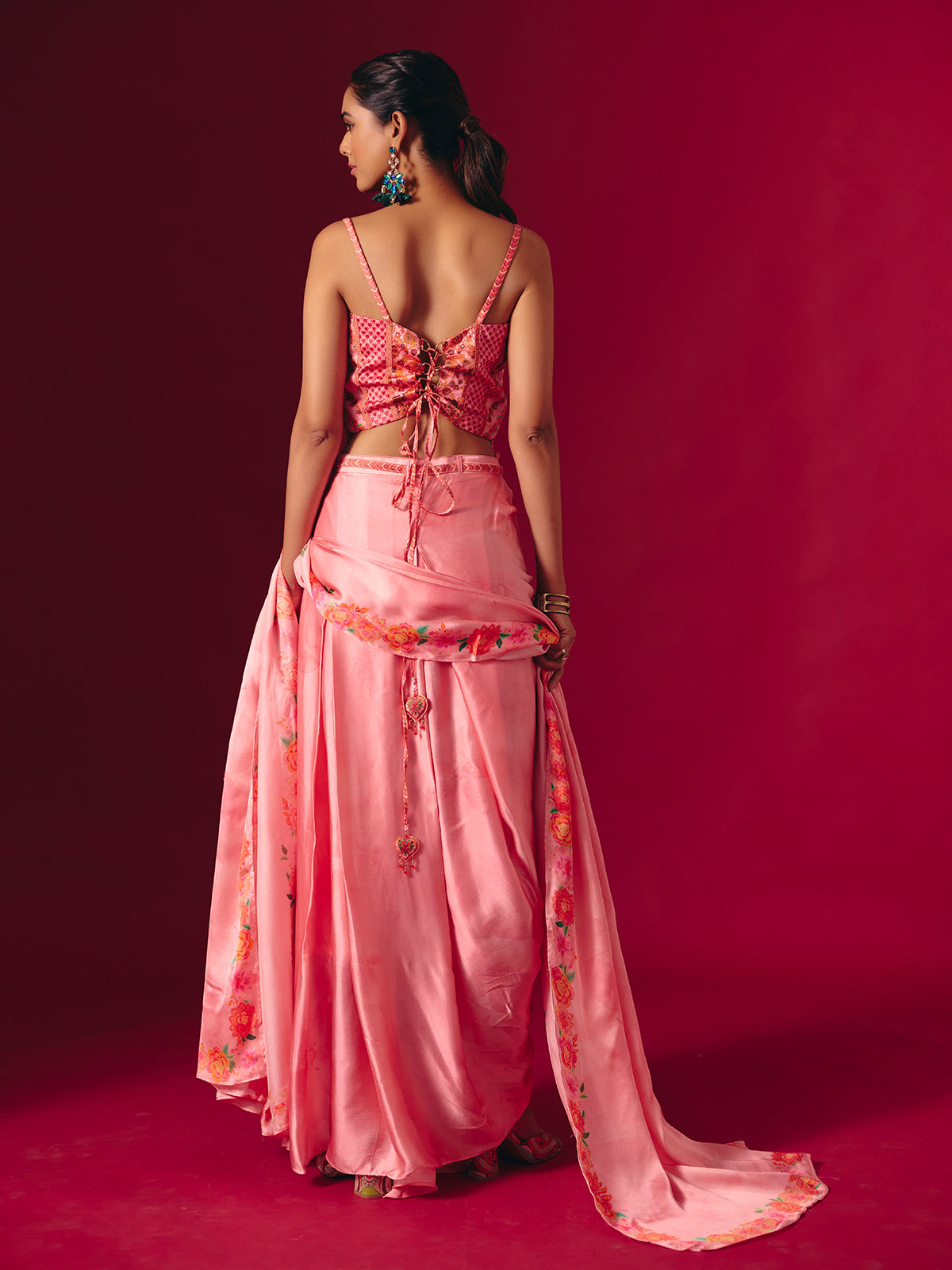 Pink satin silk indo western partywear suit for women