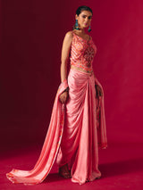 Pink satin silk indo western partywear suit for women