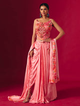 Pink satin silk indo western partywear suit for women