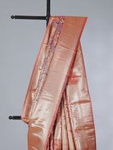 Peach floral printed kanjivaram silk zari saree