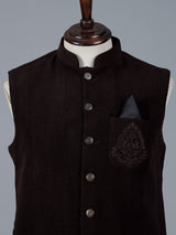 Dark brown woolen waistcoat with embellished pocket