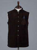 Dark brown woolen waistcoat with embellished pocket